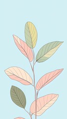 Stylized Plant Illustration with Pastel Leaves Against a Soft Blue Background