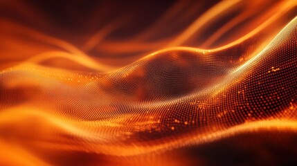 Dynamic abstract background of glowing golden flowing waves with digital technology concept vibrant energy