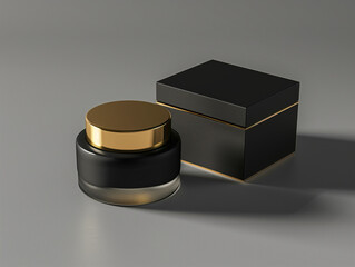 Elegant black and gold cosmetic jar with box
