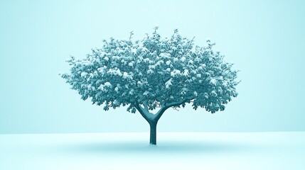 Obraz premium Snow-covered tree on a light blue background.