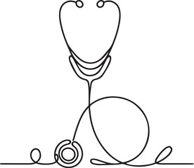 Stethoscope continuous line art drawing black vector