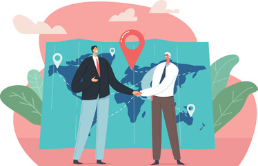 Fototapeta premium Partner handshaking over route map