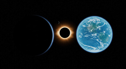 Obraz premium Solar Eclipse from Space with Earth and Moon Alignment 