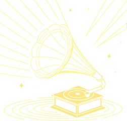 Old-Fashioned Record Player with Sound Rays