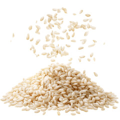 Scattered rice grains flying on a transparent background