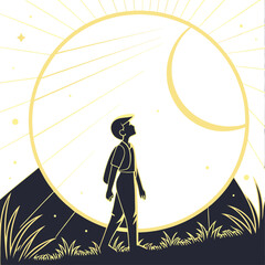 Person Looking at the Sun and Moon Illustration