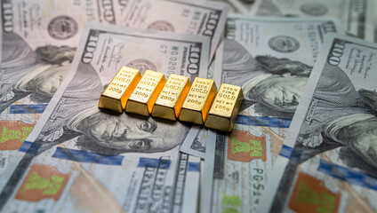 US paper dollars money with gold bars, financial saving background