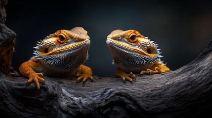 Obraz premium Bearded Dragons Duo Studio Portrait on Wood.