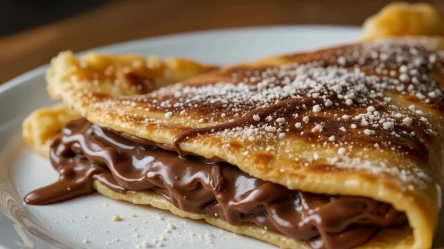 Delicious Chocolate Nutella Crepe Dessert Closeup Shot Sweet Treat Food