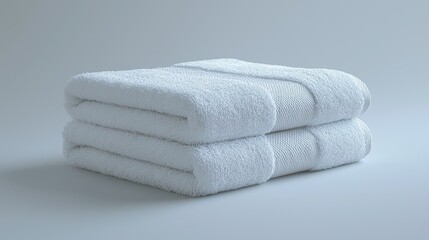Folded white bath towels, studio shot, clean background, hotel linen