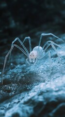 Magnificent Spider Strolling on Frozen Lake in Natural Winter Landscape