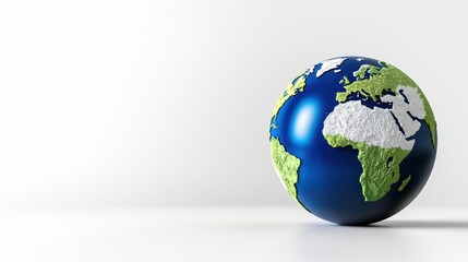 Fototapeta premium A globe featuring continents in green and white, set against a plain background, symbolizing Earth and global awareness.