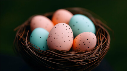 Pastel Easter Eggs in a Brown Nest