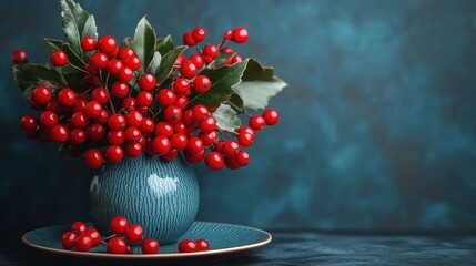 Festive red berries in a vase