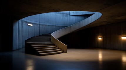 Obraz premium Concrete Spiral Staircase with Modern Architecture, and Underground Descent.