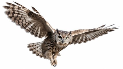 Owl in Flight Isolated on White Background