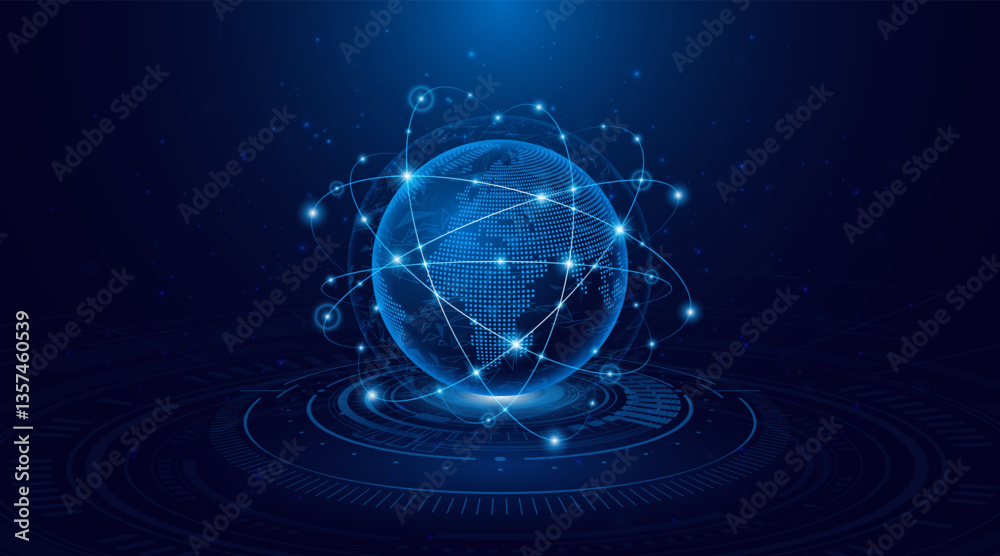 Aufkleber Global connection network background. World map. High-speed internet technology concept or fast wireless data transmission. modern internet network connection technology background	