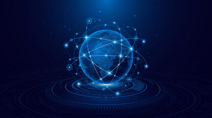 Global connection network background. World map. High-speed internet technology concept or fast wireless data transmission. modern internet network connection technology background	