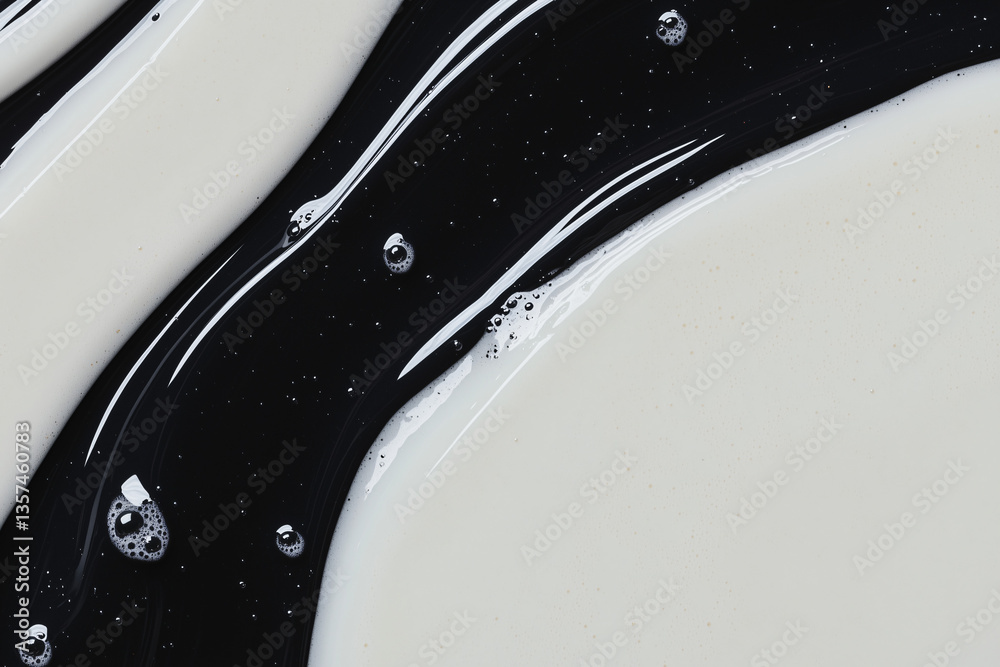 Poster abstract strokes: a captivating abstract composition of flowing black and white paint, creating a me