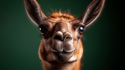 Obraz premium Curious Llama Portrait Closeup with Dark Background.