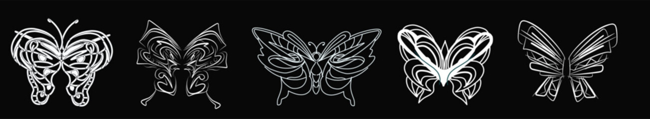 Butterfly ornament icon set simple design .eps