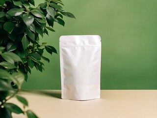 blank white standing pouch on the table
