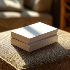 Fototapeta premium Stack of Blank White Paper Sheets on Textured Surface in Natural Light for Mockup and Design Projects
