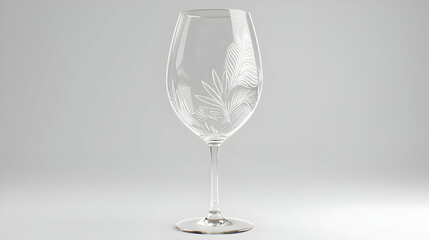 Clear wine glass with etched leaf design