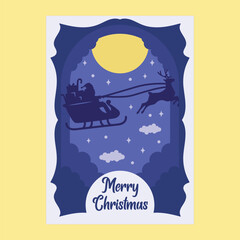 3D Christmas Deer With Santa Sleigh Layered Papercut