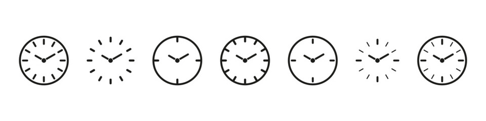 Time icon. Clock sign vector set. Time sign isolated clockface. Simple hour watch symbol.