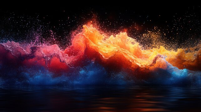 Abstract liquid burst with vibrant energy, colorfull splash on a dark background