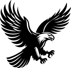 Flying eagle silhouette with outstretched wings in tribal vector design