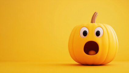 Surprised halloween pumpkin emoji rendering with glowing orange background, conveying playful seasonal mood