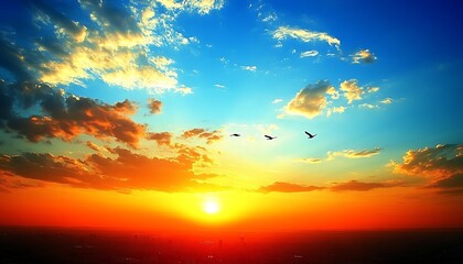 Obraz premium Sunset Sky Birdscape Cityscape.