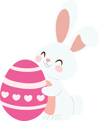 cute easter bunny with colorful egg cartoon vector illustration