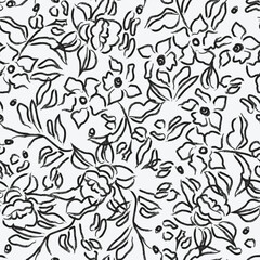 flowers hand drawn seamless pattern. ink brush texture. . Vector illustration