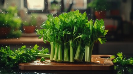 Fototapeta premium Kitchen Celery Wash, Fresh Herb Prep, Cooking