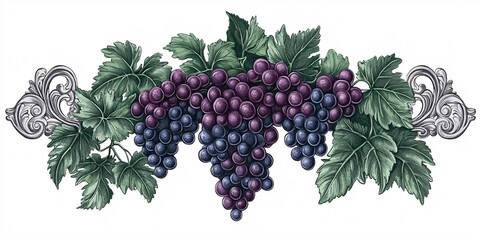 Lush Grapes Surrounded by an Elegant Decorative Border Design