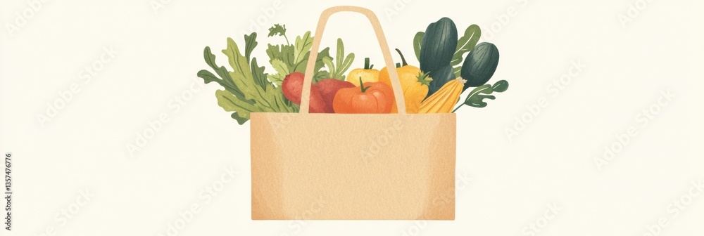 Aufkleber Organic fruits and vegetables in a modern paper grocery bag on a soft earthy background Generative AI