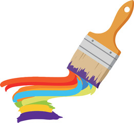 Colorful paintbrush creating vibrant rainbow strokes in a flat, minimal design style, showcasing creativity and artistic expression in vector art