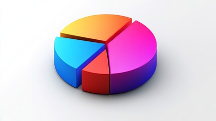 Obraz premium Clean D pie chart in isometric view with three bold-colored segments and a drop shadow for modern slides