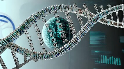 3D molecular structure of DNA with futuristic digital data interface and glowing globe technology

 - Powered by Adobe