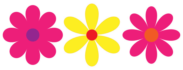 Flower icons set , 3 different color daisy flower isolated on white background. Flat lay, top view. Floral pattern, object . Daisy flower vector, Flowers in modern simple.  Vector illustrator. eps10 9