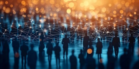 View of a crowd with a network of connections. Big data, smart city, wifi concept. Finest generative AI