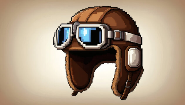 8-bit pixel aviator hat, detailed pixel shading, classic pilot style, retro aviator hat, pixelated adventurer hat, brown aviator hat, 8-bit retro accessories, vintage pilot hat, pixel art aviator, cla