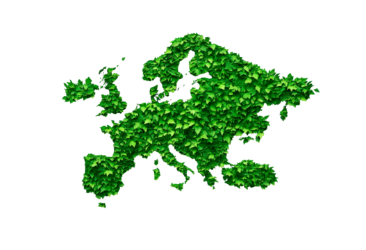 Green leaves form the map of Europe isolated on transparent background