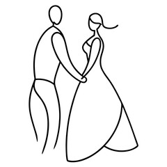 Wedding Couple Line Art Drawing