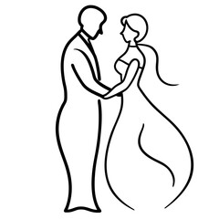 Wedding Couple Line Art Drawing