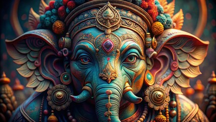 Fototapeta premium Macro Photography: Ganesha's Eye - Intricate Detail of Hindu Elephant God