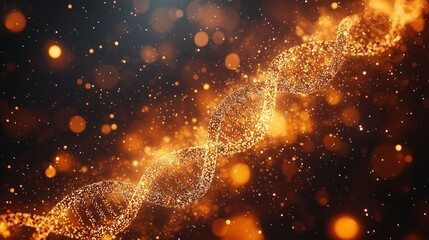 Glowing DNA helix, cosmic background, science